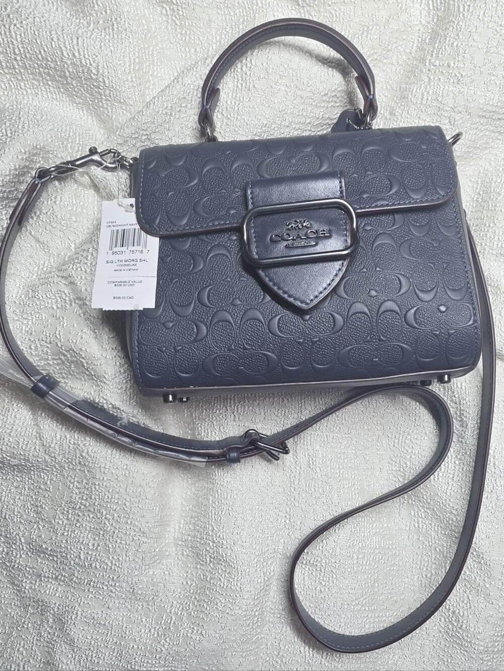 Coach Morgan Satchel Pebbled Leather Top-Handle Midnight Navy NWT